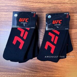 6 Pairs UFC Black & Red Men’s Cotton Crew Socks, One Size